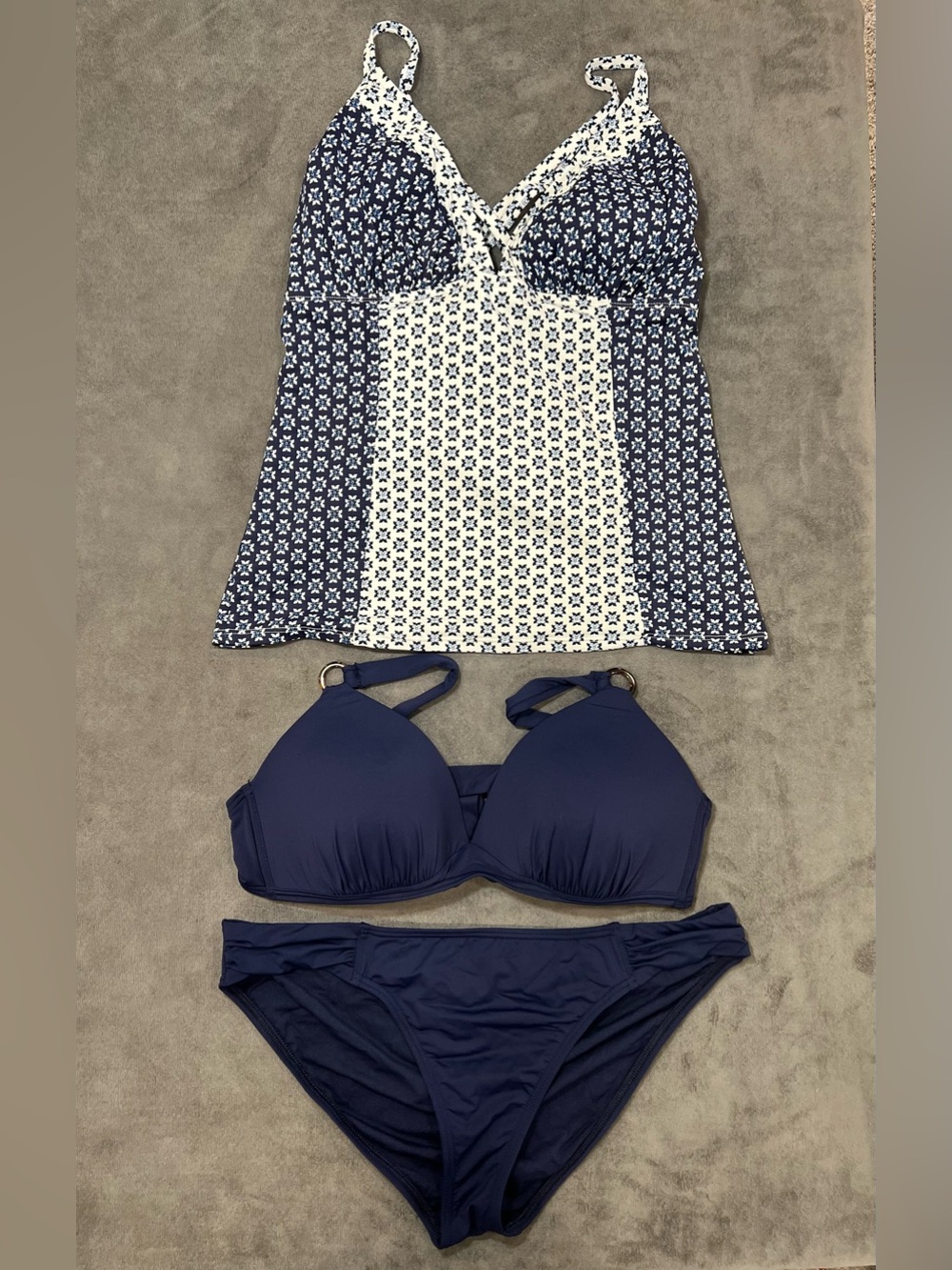 Tommy Bahama Navy Blue 3 Piece Bikini Set Bottom XL Both Tops L
